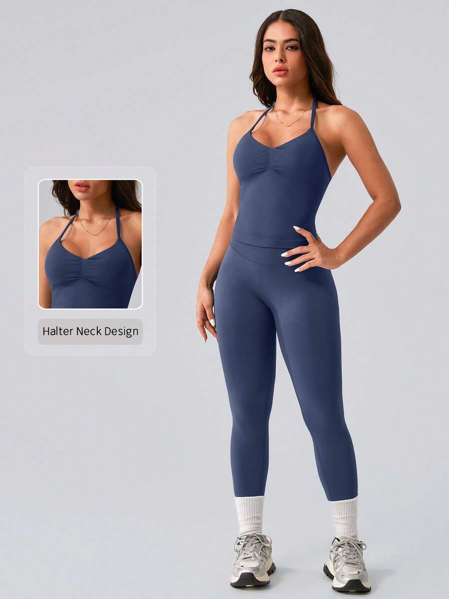 Womens Halter Neck Yoga Set Ri - Tank Top Ribbed review and price