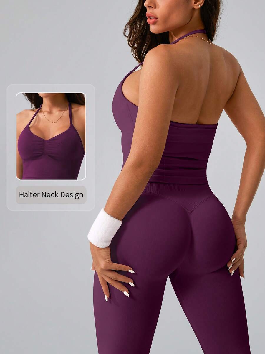 Womens Halter Neck Yoga Set Ri - Tank Top Ribbed review and price