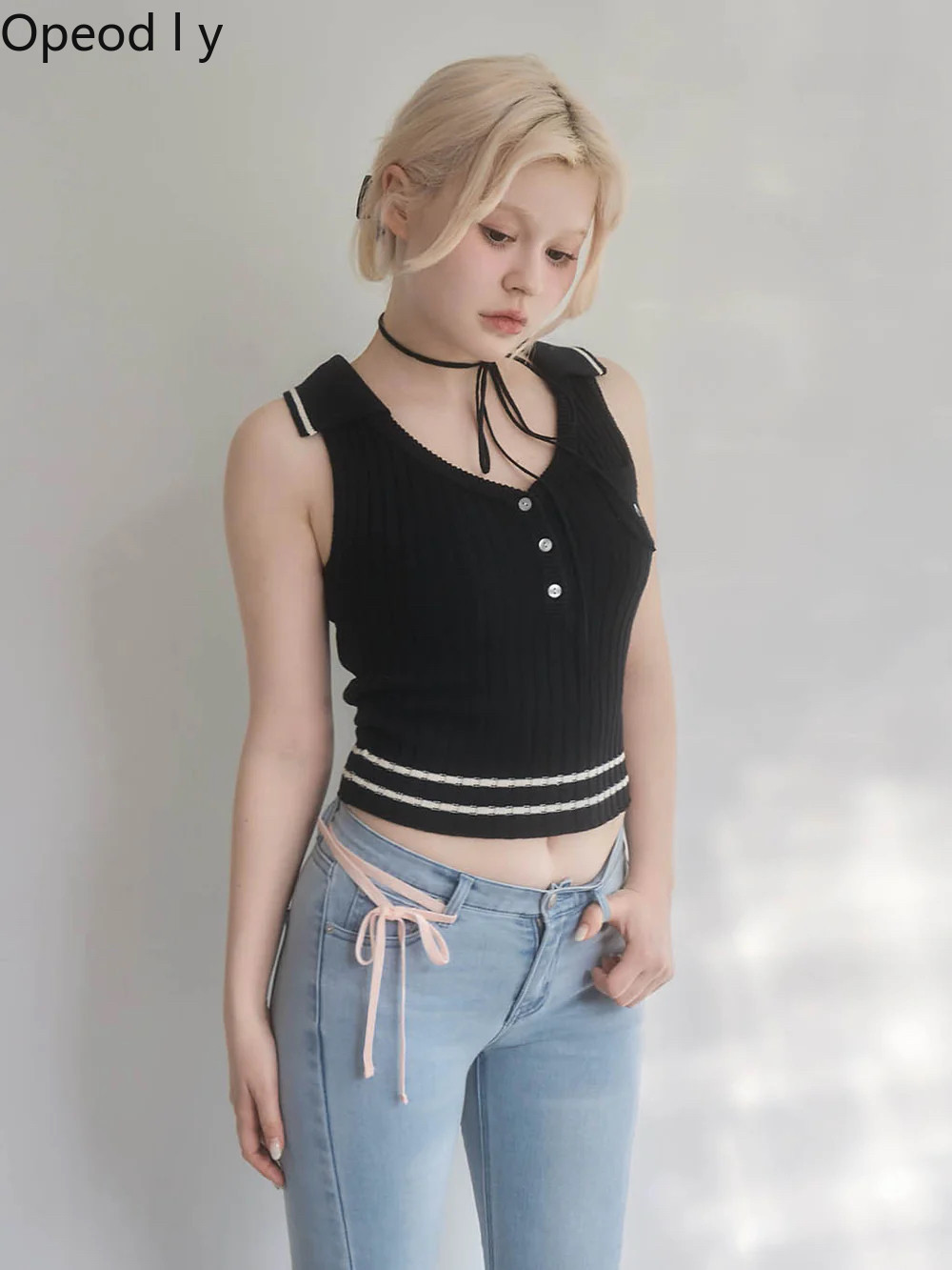 Japanese Sweet Lapel Twist V-n - Suspender Tank Top review and price
