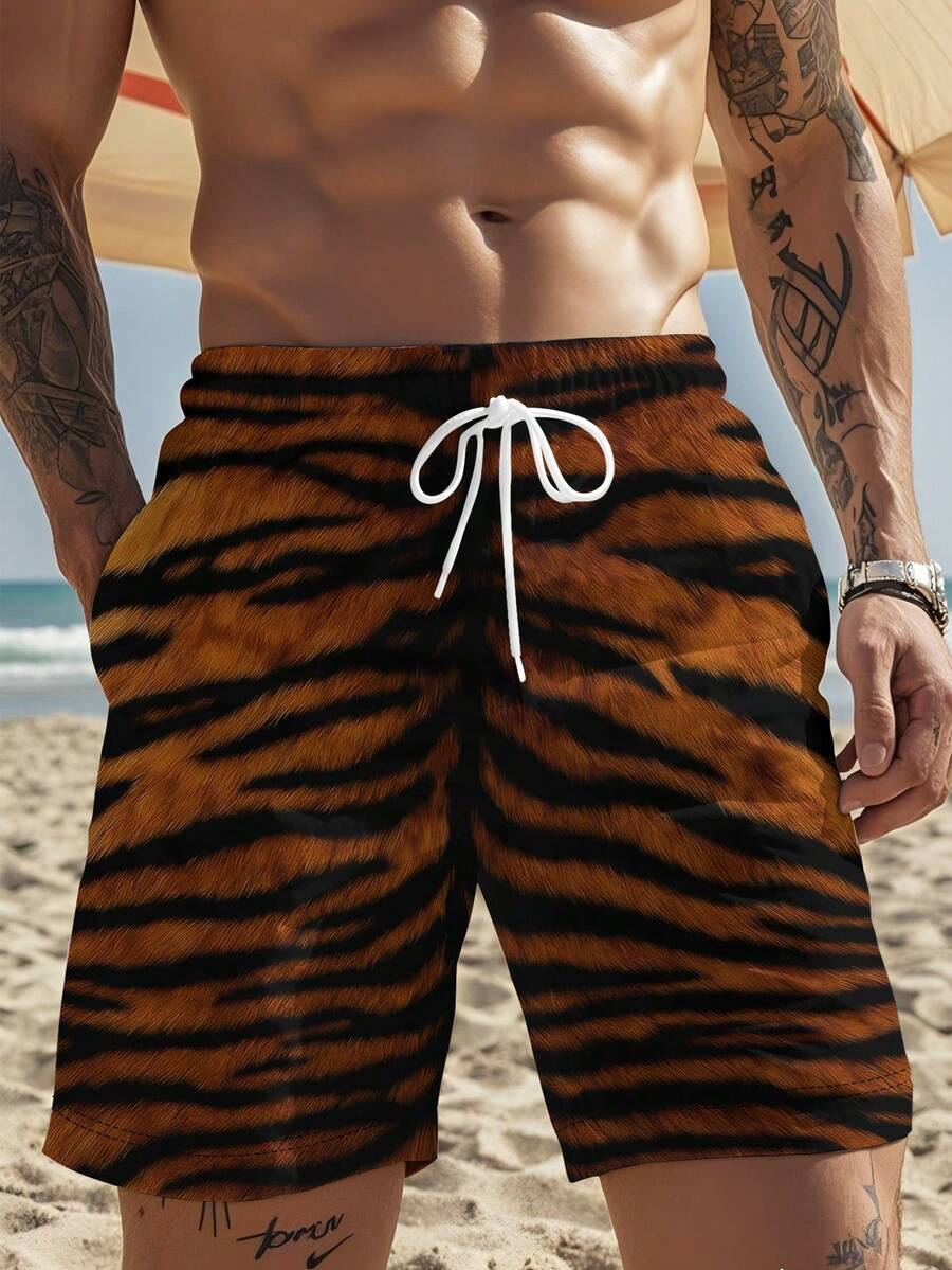 Mens Tiger Print Beach Shorts  - Trunk Breathable Men review and price