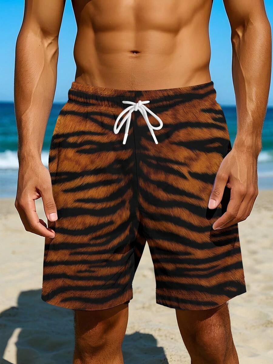 Mens Tiger Print Beach Shorts  - Trunk Breathable Men review and price